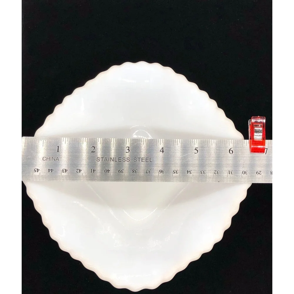 Vintage White Milk Glass Scalloped Ruffled Bowl Lattice Diamond Quilted 6.5 Inch